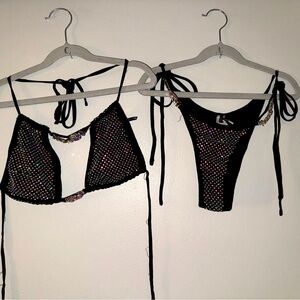 Fashion Nova, black rhinestone two piece bikini , size small